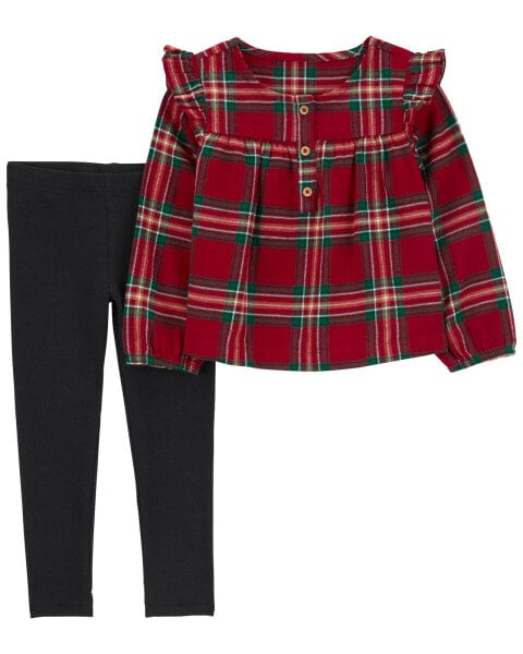 Toddler 2-Piece Plaid Flannel Top & Stretch Leggings 2T