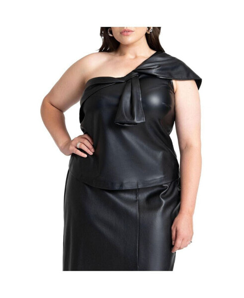 Plus Size Faux Leather Bow Top