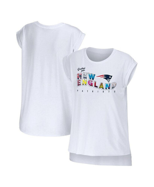 Women's White New England Patriots Greetings From Muscle T-shirt