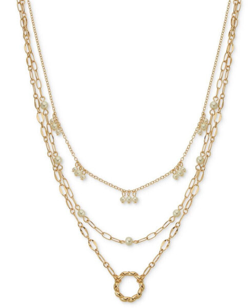 Imitation Pearl Adorned Twisted Circle Layered Pendant Necklace, 15" + 3" extender, Created for Macy's