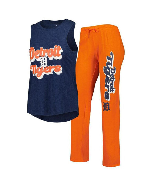 Women's Orange, Navy Detroit Tigers Wordmark Meter Muscle Tank Top and Pants Sleep Set