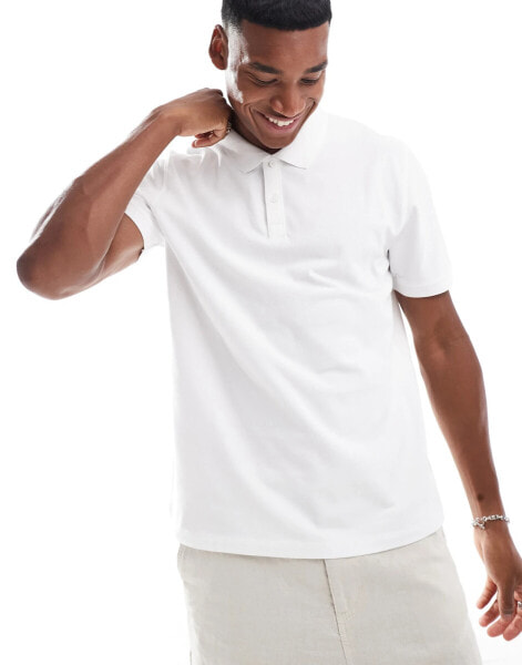 New Look pique polo shirt in white