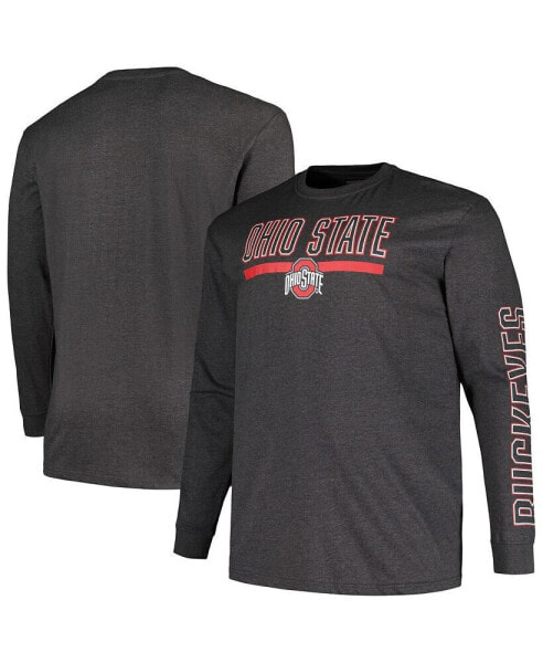 Men's Heather Charcoal Ohio State Buckeyes Big and Tall Two-Hit Graphic Long Sleeve T-shirt