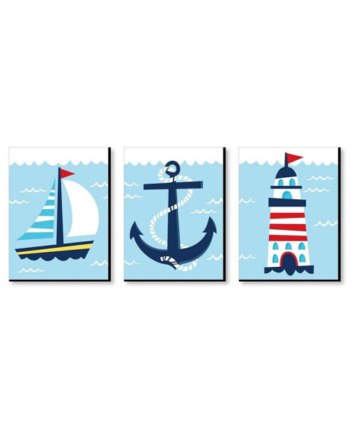 Lighthouse, Sailboat & Anchor - Wall Art Room Decor - 7.5 x 10 inches -3 Prints