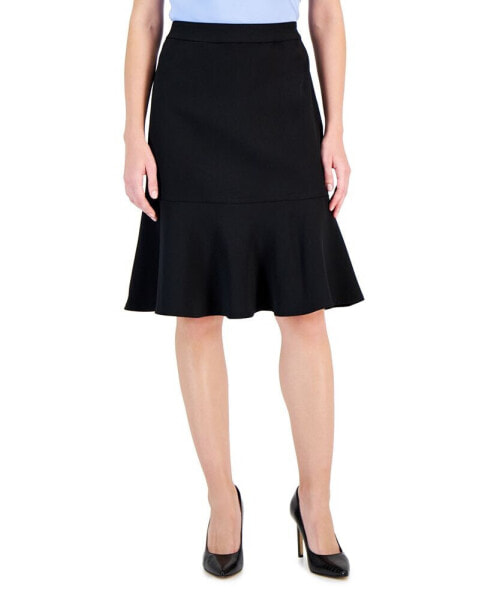 Women's Side-Zip Scuba-Crepe Flounce-Hem Skirt