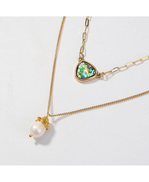 Hollywood Sensation two Layer Necklace With Abalone Pendant And Pearl Pendant