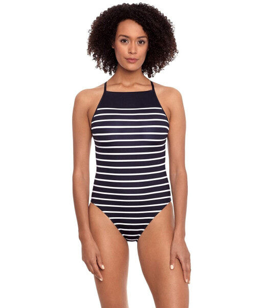 Lauren Ralph Lauren Women Underwire Striped One-Piece Swimsuit, 10 Black/White