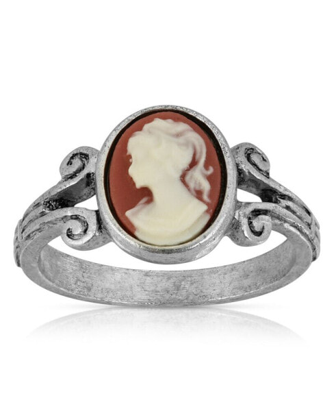 Pewter Carnelian Cameo Oval Ring
