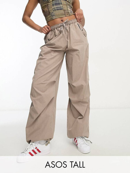 ASOS DESIGN Tall parachute cargo trouser in washed sand