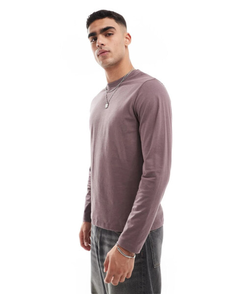 ASOS DESIGN essential long sleeve crew neck t-shirt in brown