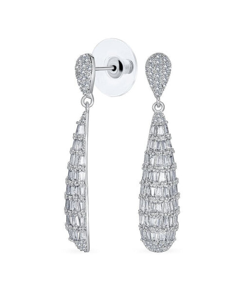 Elegant Cubic Zirconia CZ Linear Estate Art Deco Style Long Teardrop Chandelier Earrings For Women Prom