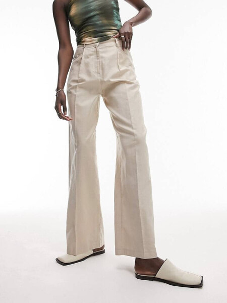 Topshop Tall co-ord linen-blend wide leg trouser in natural 