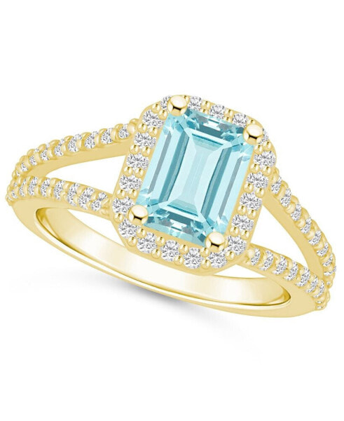 Aquamarine (1-3/8 ct. t.w.) and Diamond (1/2 ct. t.w.) Halo Ring in 14K Yellow Gold