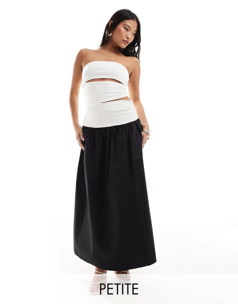 4th & Reckless Petite exclusive bandeau cut out dropped waist maxi dress in monochrome