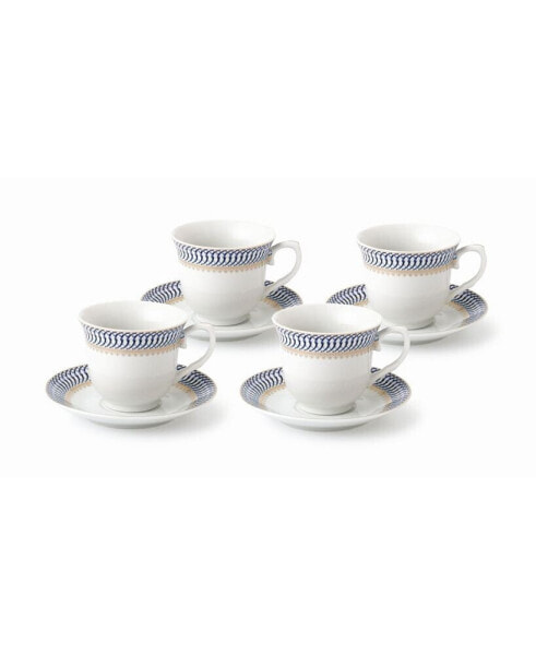 8 Piece 8oz Tea or Coffee Cup and Saucer Set, Service for 4