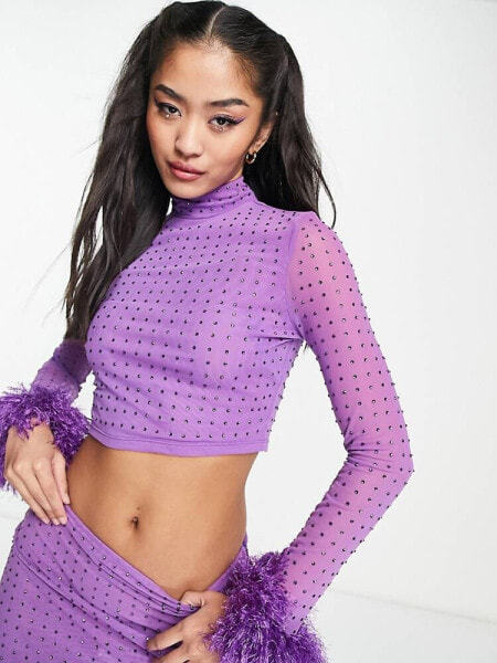 Miss Selfridge co-ord hotfix funnel top in purple 