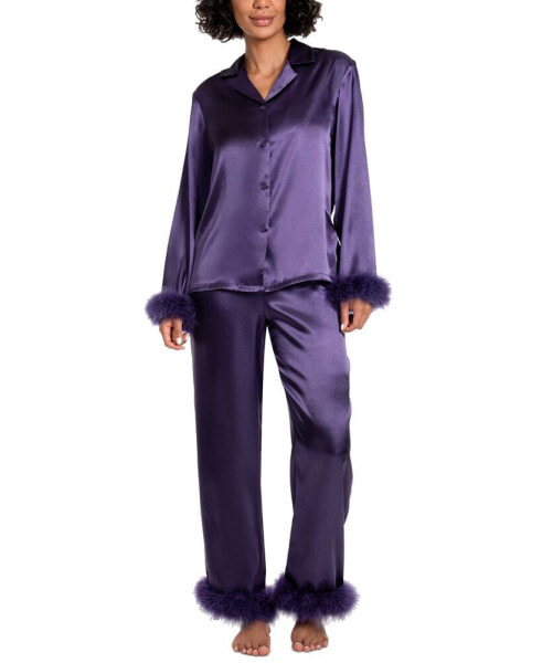 Women's Marabou Feather Satin Pajama Set