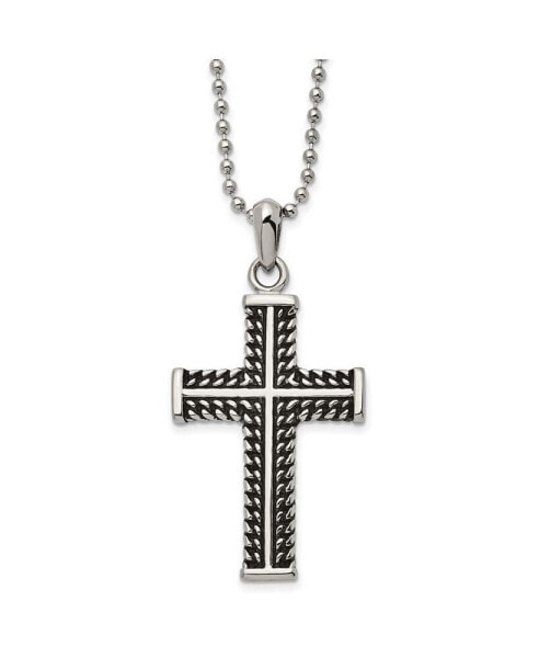 Antiqued Chain Design Cross Pendant Ball Chain Necklace