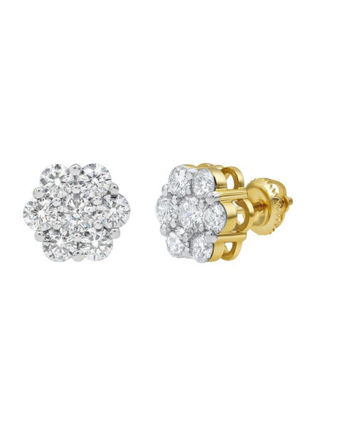 Round Cut Natural Certified Diamond (2.26 cttw) 14k Yellow Gold Earrings Luxe Cluster Design