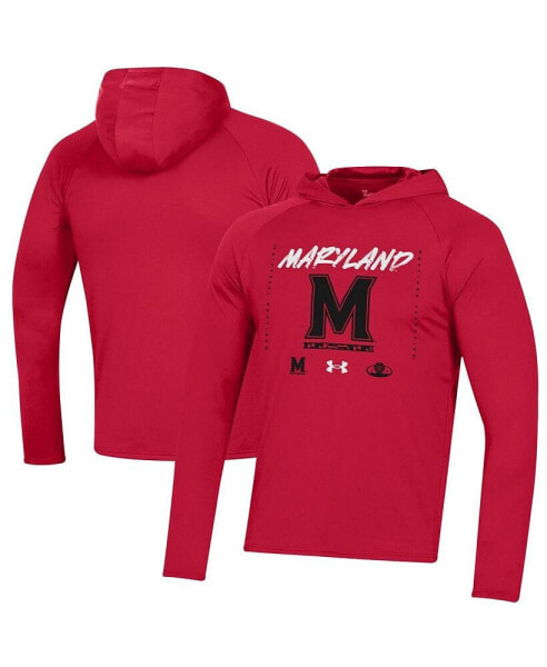 Men's Red Maryland Terrapins On Court Shooting Long Sleeve Hoodie T-shirt
