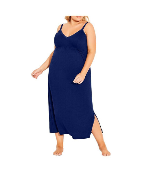 Plus Size Lace Trim Plain Sleep Maxi Dress