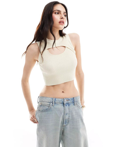 ONLY peekaboo knitted crop top in off white