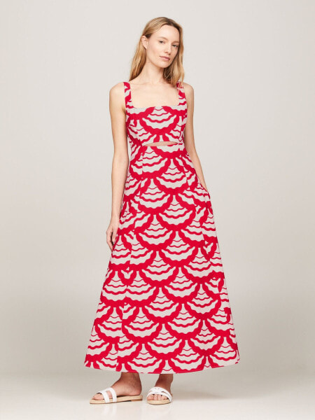 Wave Print Cut-Out Midi Dress