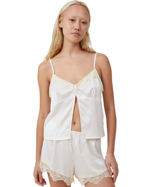 Women's Open Front Satin Cami Pajama Sleep Set