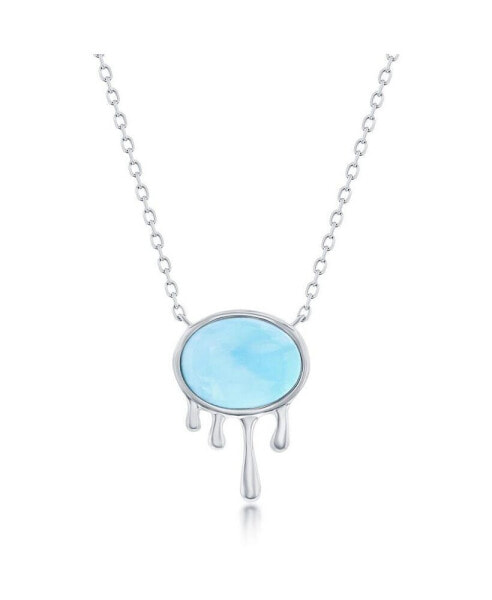 Sterling Silver Oval Larimar, Dripping Design Necklace