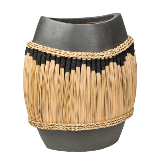 Vase Romimex Black Natural Ceramic Natural Fibre 40 x 40 x 24 cm