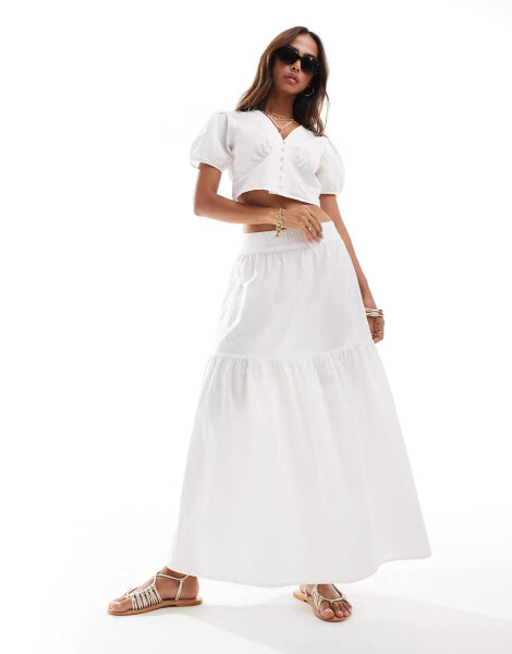 Vero Moda tiered maxi skirt co-ord in white