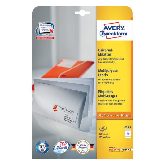 Avery Zweckform Avery 6175 - White - Rectangle - Permanent - 105 x 48 mm - A4 - Paper