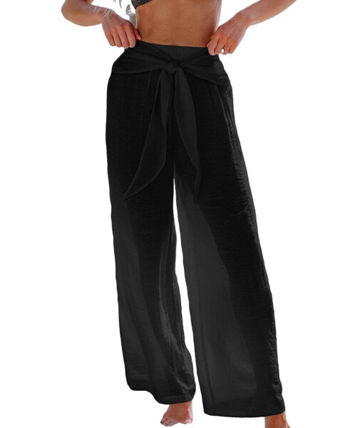 Women's White Tie Waist Cover-Up Pants