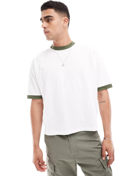 ASOS DESIGN oversized boxy ringer t-shirt in cream