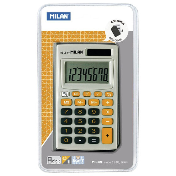 MILAN Blister Pack Orange And Grey 8 Digit Calculator With Cover