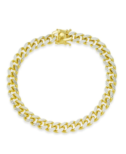 Men's Two-Tone Cuban Link Chain Bracelet in 14k Gold-Plated Sterling Silver and Sterling Silver