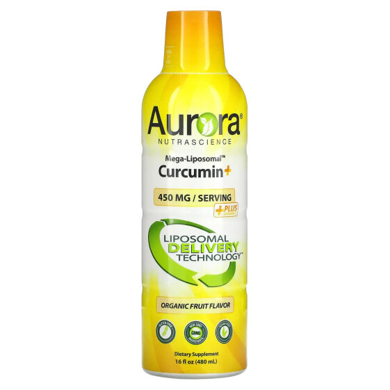 Aurora Nutrascience, Mega-Liposomal Curcumin+, мега липосомальный куркумин, со вкусом органических фруктов, 600 мг, 480 мл (16 жидк. унций)