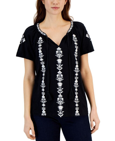 Women's Cotton Embroidered Peasant Top, Created for Macy's