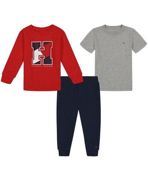 Костюм для малышей Tommy Hilfiger, набор из 3 предметов - футболка, толстовка с логотипом и брюки.
