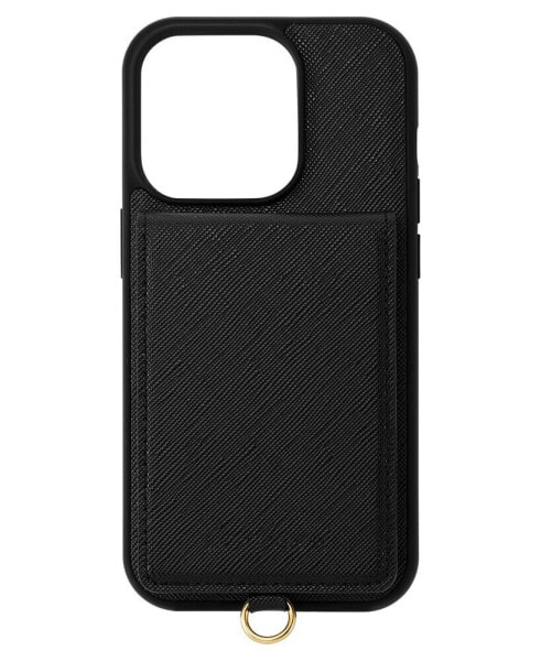 Women's Black Saffiano Leather iPhone 15 Pro Case