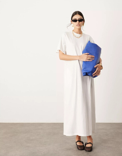 ASOS EDITION premium t-shirt maxi dress with pockets in white