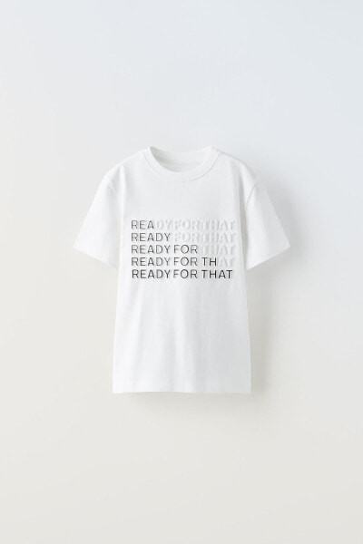 T-shirt with embossed slogan