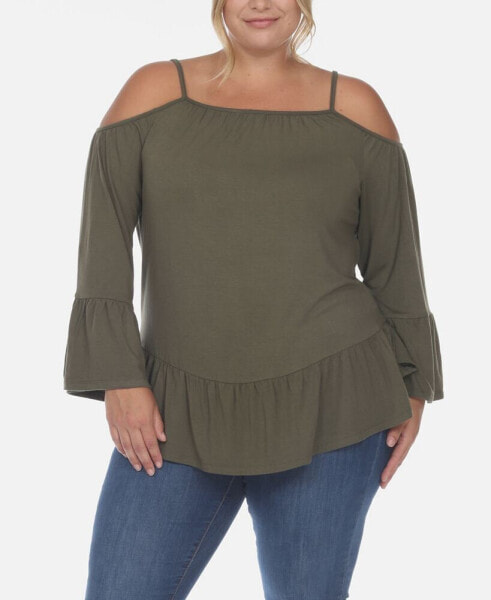 Plus Size Cold Shoulder Ruffle Sleeve Top