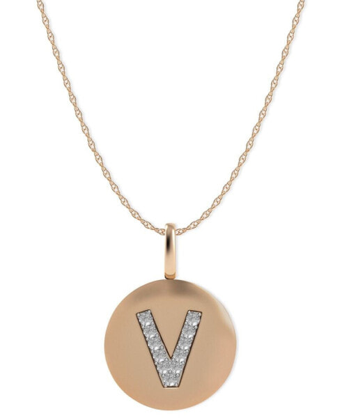 Macy's 14k Rose Gold Necklace, Diamond Accent Letter V Disk Pendant