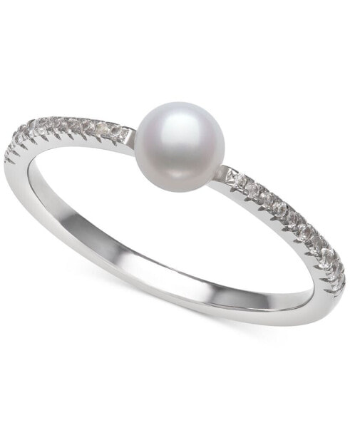 Cultured Freshwater Button Pearl (4mm) & Lab-Created White Sapphire (1/4 ct. t.w.) in 14k Gold-Plated Sterling Silver