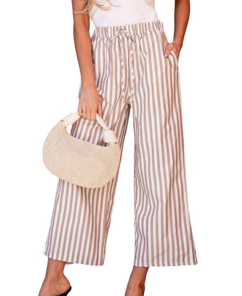 Women's Striped Front Tie Wide Leg Pants