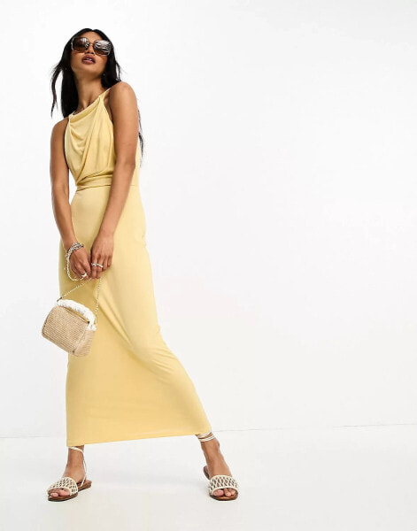 ASOS DESIGN twist halter midi dress in buttermilk