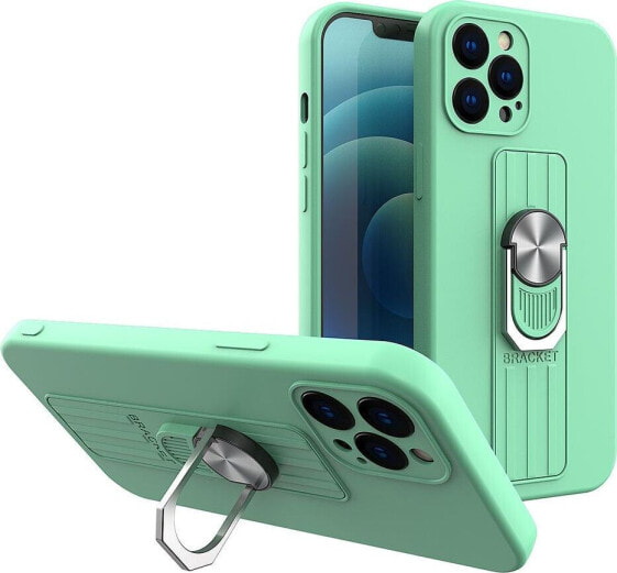 Hurtel Ring Case silikonowe etui z uchwytem na palec i podstawką do iPhone 12 Pro miętowy