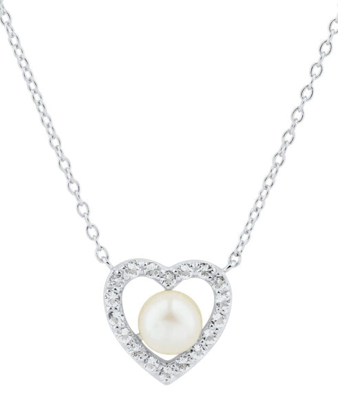 Macy's cultured Freshwater Pearl (5-1/2mm) & White Topaz (1/3 ct. t.w.) Heart 18" Pendant Necklace in Sterling Silver