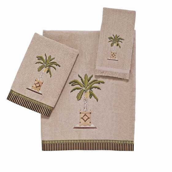 Banana Palm Embroidered Cotton Fingertip Towel, 11" x 18"